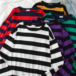 5 kleur Katoen Paars Gestreepte Tops Slim Fit t-shirt Harajuku T-shirt Zomer Lange Mouw Koreaanse Feminina oversized 240223