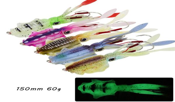 5 couleurs mixtes 150 mm 60g Luminal Squid Baits Soft Lres Lures Jigs Fishing Hooks Double Crochet Pesca ACCESSOIRES DE TACK WEI 513250N7251983