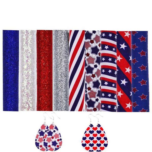 Feuilles de similicuir 5 couleurs One Packwindy Flag, feuille de tissu en cuir étoile drapeau américain, Stars Stripes 4 juillet Q0709