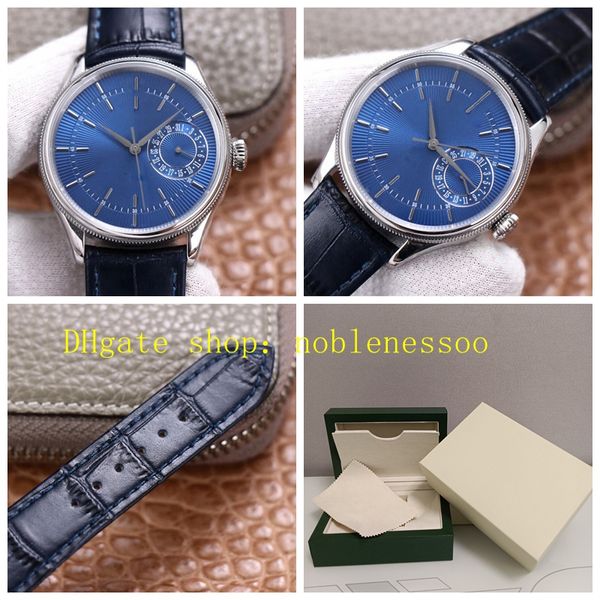 5 Couleur avec des papiers de boîte Automatic Watch Mens Date 18k White Gold Blue Guilloche Cuir 39mm 50519 Rose Gol Everose En cuir Band 50515 METTORES MÉCANIQUES