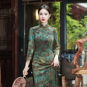 5 kleur Vrouwen Cheongsam Verbeterde Winter Plus Size Jurk Chinese Traditionele Avondjurken Lange Qipao Kostuum 240220