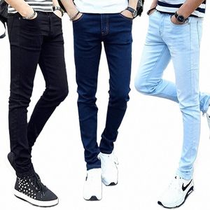 5 couleurs 2024 Nouveau coréen Slim Fit Pieds Stretch Jeans Pantalon crayon bleu pour hommes Jeans skinny noir Jeans taille haute pour hommes y7t9 #