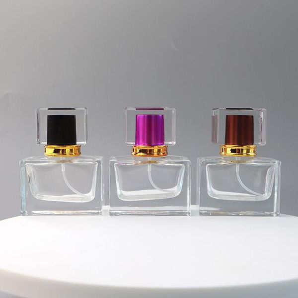 5 couleurs 30 ml pompe de pulvérisation de parfum rectangulaire bouteille en verre vide bouteilles de parfum rechargeables avec atomiseur LX2508