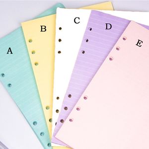 Producto de papel de hojas sueltas A6 en 5 colores, recarga de cuaderno, carpeta en espiral, relleno de índice, páginas internas, planificador diario, papelería