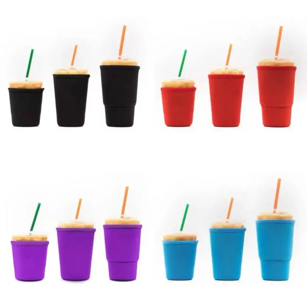 5 couleurs Drinkware Poignée Réutilisable Iced Coffee Sleeve Isolant Cup Sleeves 30 oz 20 oz 16 oz Pour boissons froides Boissons Néoprène Porte-gobelets Housse de protection