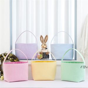 Cesta de huevos de Pascua en 5 colores, cubo de caramelos a rayas de Seersucker festivo, bolsa de almacenamiento de juguetes para niños, cestas de lavandería para el hogar RRD12947