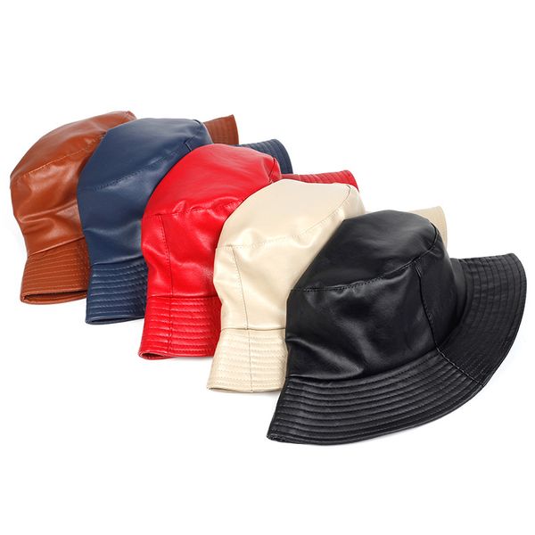Chapeau de pêcheur en cuir à la mode, 5 couleurs, chapeau de bassin décontracté et tendance, chapeau de pêcheur solide, adapté aux hommes et aux femmes toute l'année