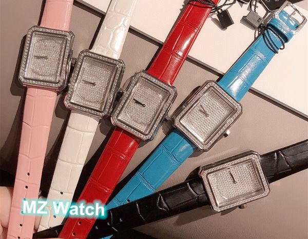 5 couleurs en cuir véritable cadran en cristal montre-bracelet garçon ami Rectangle montre à Quartz visage carré célèbre marque montres femmes