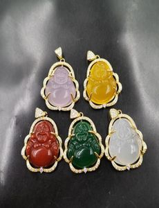 5 colores de alta calidad S925 Pendientes Maitreya plateados S925 Collar colgante de Jade Buddha Colleto para mujeres joyas para hombres278768333
