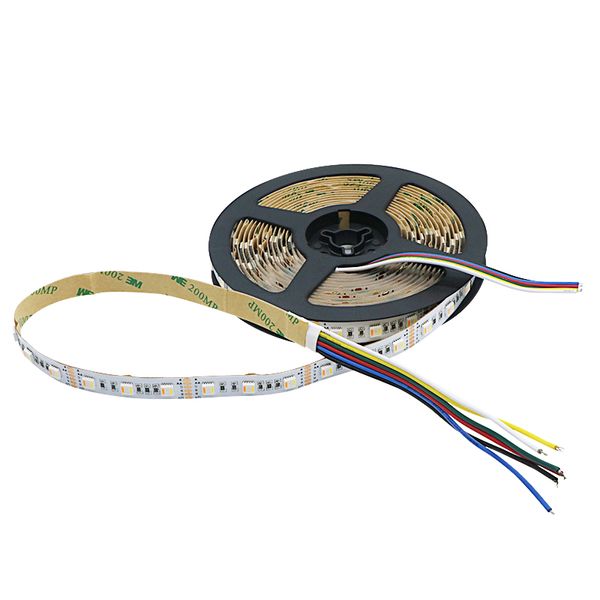 5 couleurs en 1 puce RGB + CCT bande LED 5050 60led/m DC 12V 24V CW + RGB + WW RGBW RGBWW ruban lumineux flexible