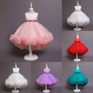 5 colores en existencia vestidos de niñas con flores con cinturón de lentejuelas vestido de desfile de flores hecho a mano para niña lista para usar