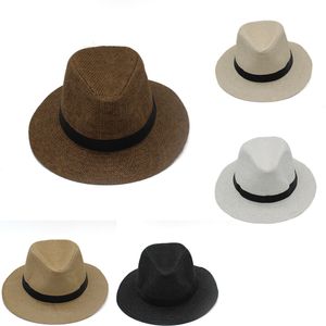 5 kleuren mannen vrouwen brede rand hoeden mode straat Fedora hoed voor volwassen zomer outdoor strand reizen zonbescherming stro hoeden riemen GH-58