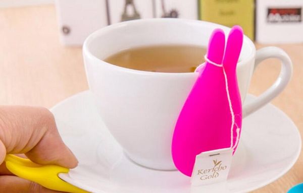 5 couleurs Nouveau Silicone Gel Lapin Forme Sachet De Thé Infuseur Titulaire Couleur Tasse Cadeau Lapin De Silicium Thé Sachet stand