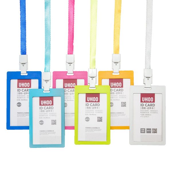 5 couleurs porte-cartes en plastique faveur couleur étudiant ID sac de rangement cartes de travail de bureau verticales avec lanière