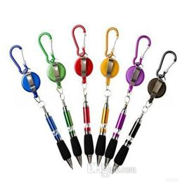 5 kleuren Intrekbare badge Reel Golf Scoren Ballpoint Pengband Clip Carabiner Travel Keychain Pen Snap Hook9597517