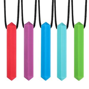 8 Colors Silicone Cylinder Baby Teether Autistic Children Sensory Chewing Teether Pendant Necklace Molar Stick Bite Toys