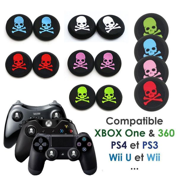 5 couleurs tête de crâne squelette Silicone contrôleur analogique couvre Thumbstick Thumb Grip Joystick Cap Cover Grips pour PS5 PS4 PS3 Xbox one 360 FAST SHIP