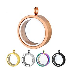 Pendentif rond en acier inoxydable, 5 couleurs, collier de qualité, bijoux, médaillon flottant, verre de vie, médaillon à mémoire de forme