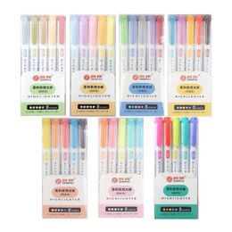 5 Colorsbox Double Headed Markeerstift Set Fluorescerende Markers Markeerstiften Pennen Art Marker Japanse Leuke Kawaii Briefpapier 240320