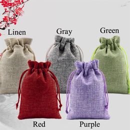 5 kleur 50 stks Sieraden Verpakking Pouch 7x9 10x16 13x18 cm Bruiloft Hessische jute Favor Jute Gift Bags Trekkoord Sack Pouch252m