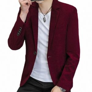 5 colores disponibles Color sólido Hombres Pana Casual Blazers Single Butt 2023 Nueva chaqueta de traje de solapa con muescas s8a2 #