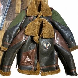 5 dagen aankomst, Europa/US Size Top Schapenleer Bontjas B3 Shearling Bomberjack Turkse Echte Super Warme Militaire jas f888 #