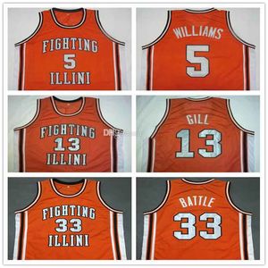 5 Deron Williams # 13 Kendall Gill # 25 Nick Anderson # 33 Kenny Battle Illinois Fighting Illini College Retro Basketball Jersey Nieuwe gestikt