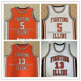 #5 Deron Williams #13 Kendall Gill Fighting Illini High School Basketball Jersey Orange White Men's Sewn Jersey XS-6XL Vest Jerseys NCAA