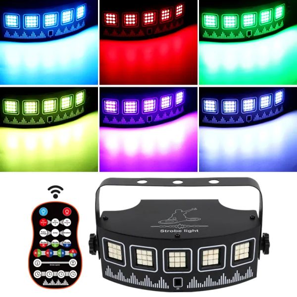 Luces estroboscópicas UV RGBW de 5 ojos, 45 LED, iluminación de efectos de escenario para DJ, discoteca, fiesta en casa, Control de sonido, modos remotos automáticos, lámpara de lavado LL