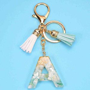 5 mode 26 letters hars sleutelhangers voor vrouwen goud folie tas hanger charms handtas accessoires tassel sleutelhangers H1126