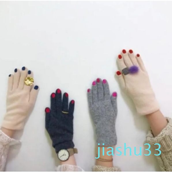 Gants japonais à 5 doigts pour femmes, motif d'ongles amusant, broderie, chaud, épais, semblable à la laine, pour la conduite de vélo, couleur unie, hiver