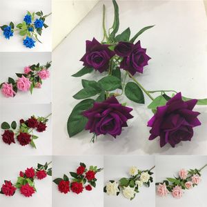 5 Fleur Tête Flanelle Roses Seule Branche Artificielle Soie Rose De Mariage Salon Maison BRICOLAGE Décoration Faux Fleurs