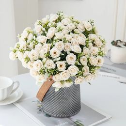 5 fourche 15 Rose de soie de tête pour le bouquet de mariage Vase de décoration de Noël arrangement floral diy album fleurs artificielles 240422