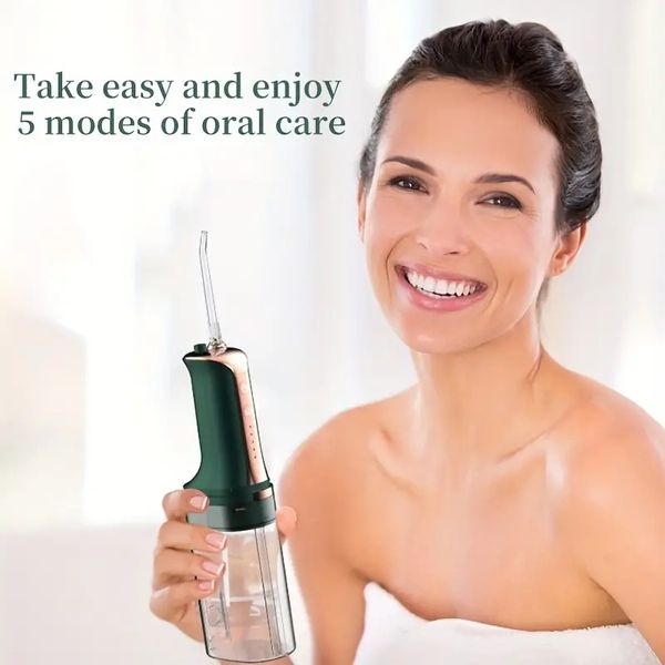 Fio dental à prova d'água sem fio de 5 engrenagens: Limpador de dentes com água movido a luxo para viagens em casa - FDA Cleanred recarregável!