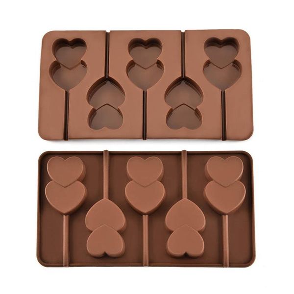 5 raster dubbele hartvormige siliconen non-stick lolly chocoladekoekje snoepvorm koekjesgereedschap chocoladevorm heet