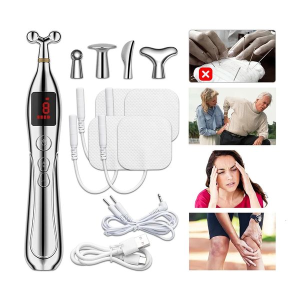 5 tête électrique point d'acupuncture stylo de massage électronique méridien outil énergétique corps dos cou jambe thérapie masseur soulagement de la douleur 240202