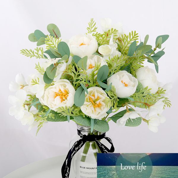 5 têtes Roses blanches fleurs artificielles pivoine de haute qualité pour Mariage décoration de la maison Rose fausses fleurs Mariage mariée Bouquet