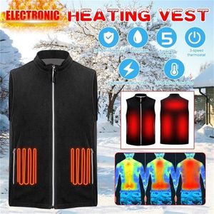 5 Zonas de calefacción Chaleco de calefacción Warm Fleece Slim Hombres Invierno USB Calentado eléctrico Sin mangas Chaleco al aire libre para Caza Senderismo 201214