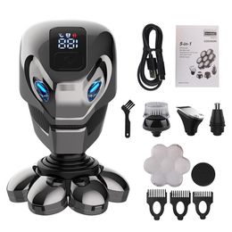 5 en 1 4D hommes rechargeable tête chauve rasoir électrique 7 coupe flottante barbe nez oreille tondeuse hommes brosse de nettoyage 240111