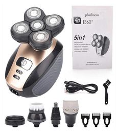 5 en 1 4D Men039s rasoir électrique à tête chauve Rechargeable 5 têtes flottantes barbe nez oreille rasoir tondeuse faciale Brus23799704474554