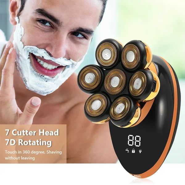 5 in 1 7d Kit de rasage à tête chauve rechargeable pour hommes Affichage LED USB Têtes de rasoir électrique Trimage de cheveux de nez de barbe 240409