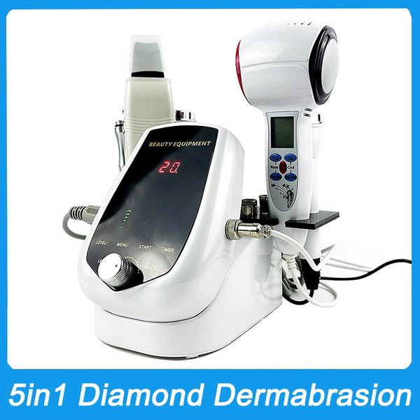 Machine faciale de dermabrasion 5 en 1, nettoyage du visage, microdermabrasion professionnelle, équipement facial ultrasonique, cristal diamant, épurateur de peau, marteau chaud et froid