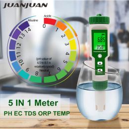 5 sur 1 pH numérique TDS TDS ORP EC TESTER TESTER CONDUCTION DU FILTRE D'EAU PURITY PURITY avec rétro-éclairage