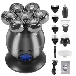 Rasoir de tête électrique 5 en 1 pour hommes chauves 7d coulées flottantes barbe de barbe Clipper ip68 rasage imperméable USB Charge sans fil 240408