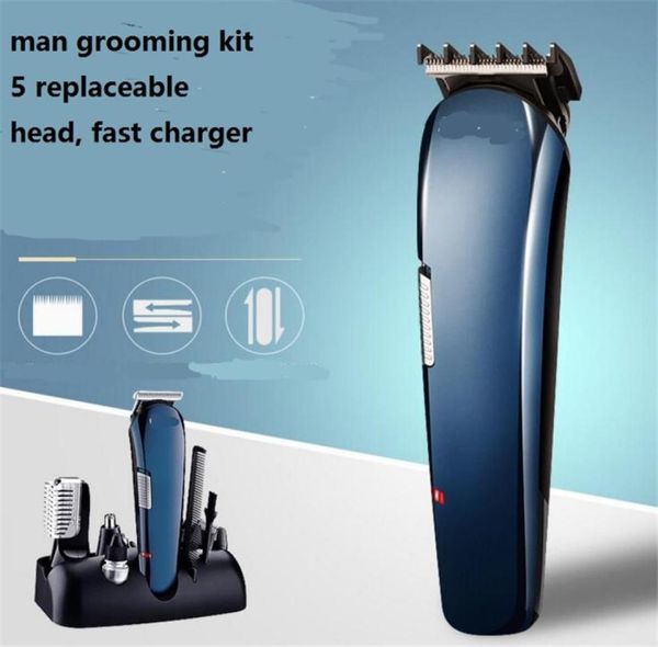 Kit de aseo eléctrico 5 en 1 para hombre, afeitadora de barba, cortadora de pelo para nariz, cortadora de peluquería con letras, cortador de estilismo para peluquero set9893600