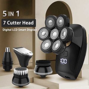 5 en 1 rasoir électrique 7 tête de couteau flottante rechargeable tête chauve barbe nez oreille tondeuse à cheveux rasoir tondeuse brosse faciale L230823