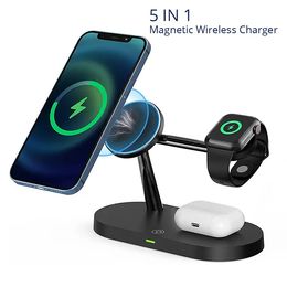 Support de charge magnétique sans fil 5 en 1, Station de charge rapide 15W, conception sûre pour iPhone, iWatch, séries Airpods