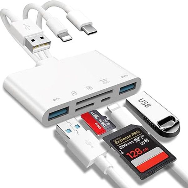 Lector de tarjetas de memoria 5-en-1, adaptador OTG USB para i-phone/i-pad, usb c y usb a dispositivos con ranuras para tarjetas Micro SD SD