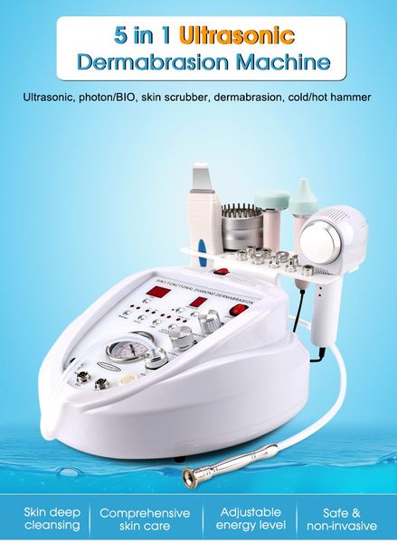 Épurateur de peau ultrasonique 5 en 1, équipement de beauté multifonctionnel, microdermabrasion au diamant avec sonde à ultrasons