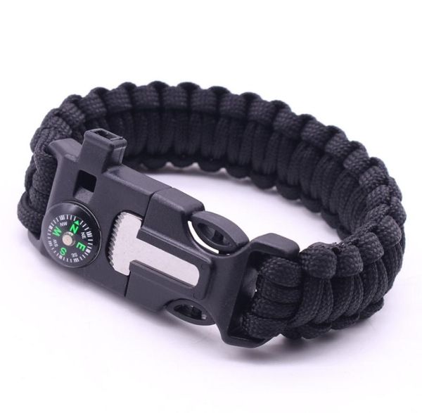 5 en 1 Pulsera de supervivencia al aire libre Hombres Mujeres Paracord trenzado Multifunción Camping Rescate Cuerda de emergencia Brazaletes Brújula Silbato w7766982